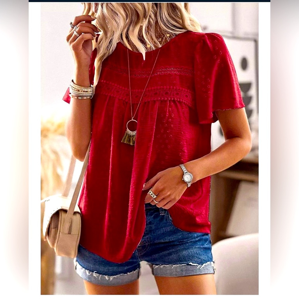 Bright Red Women’s Summer Blouse Size XL